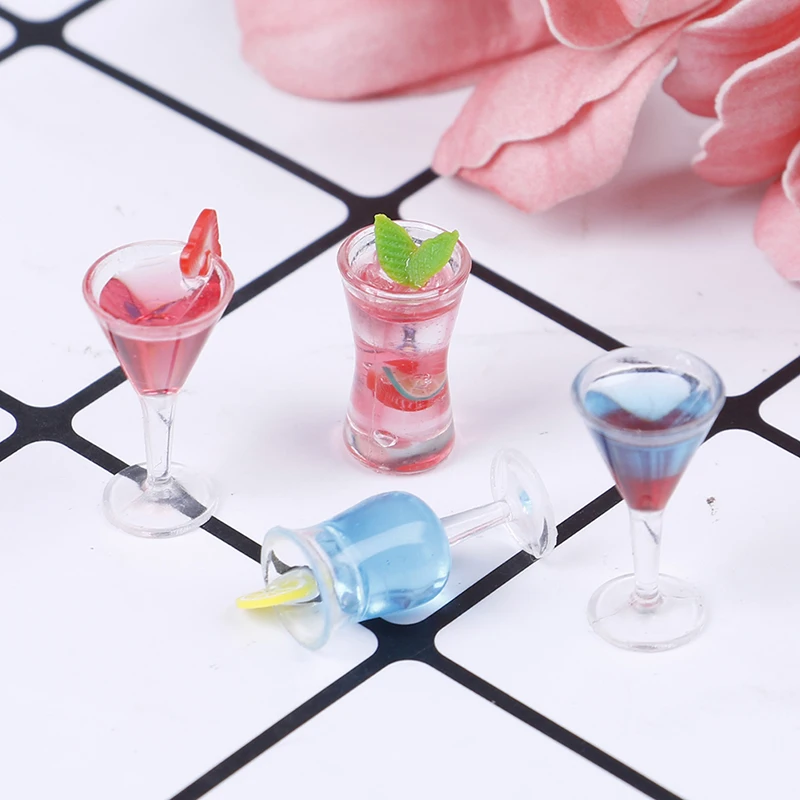

New 1:12 Doll House Colorful Glass Cup Goblet Bar Drinks Triangle Cocktail Glass Dollhouse Miniature Accessories