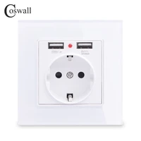 coswall glass panel dual usb charge port 2 1a 16a russia spain eu standard wall socket grounded white black gold grey gray