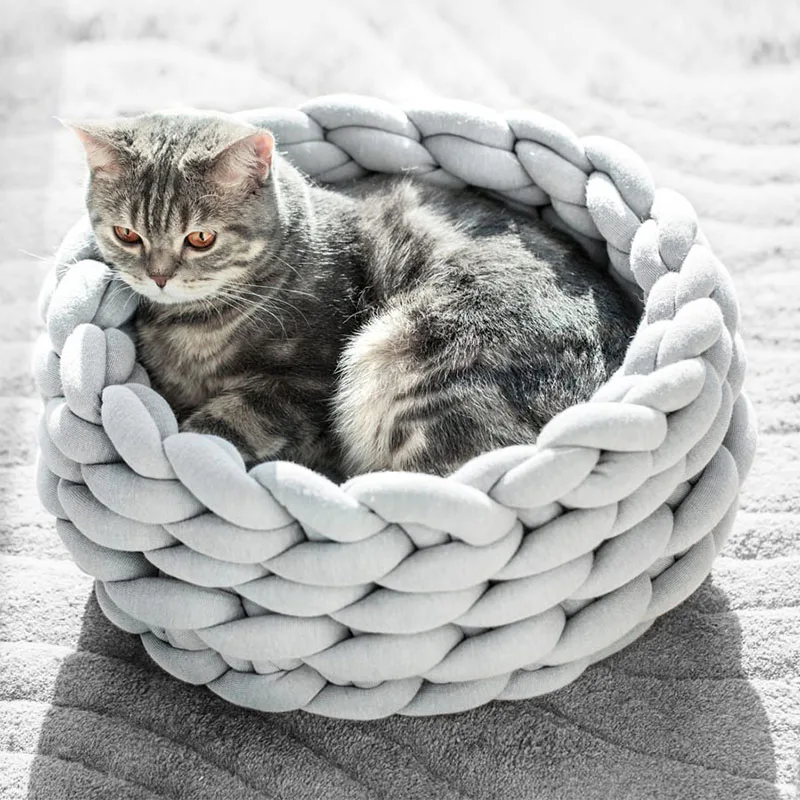 Gray Petshy ручной вязки кошка кровати коврики теплые мягкие маленькие собаки Питомник щенок котенок пещера корзина спальный мешок Съемный DIY Дом для домашних животных - Цвет: Gray