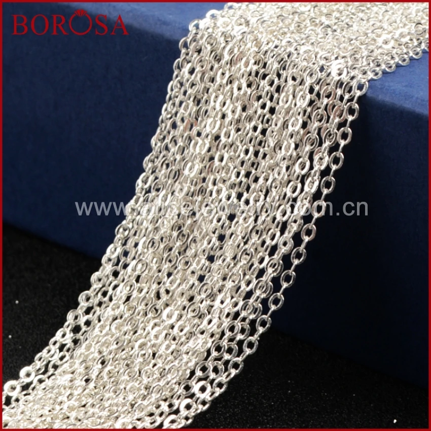 

BOROSA 26'' Silver Color Chains For Pendant Finished Jewelry Chain Necklace Finding Golden Flat Cable Chain Whole Chains PJ005