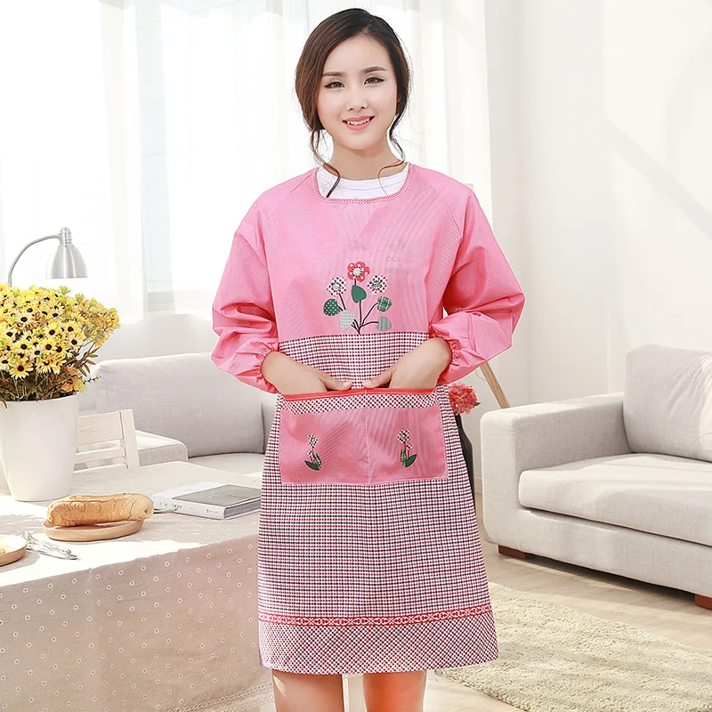 1Pcs Plaids Flower Sleeved Apron Woman Adult Bibs Home Cooking Baking Coffee Shop Cleaning Aprons Kitchen Accessories 46016 - Цвет: A