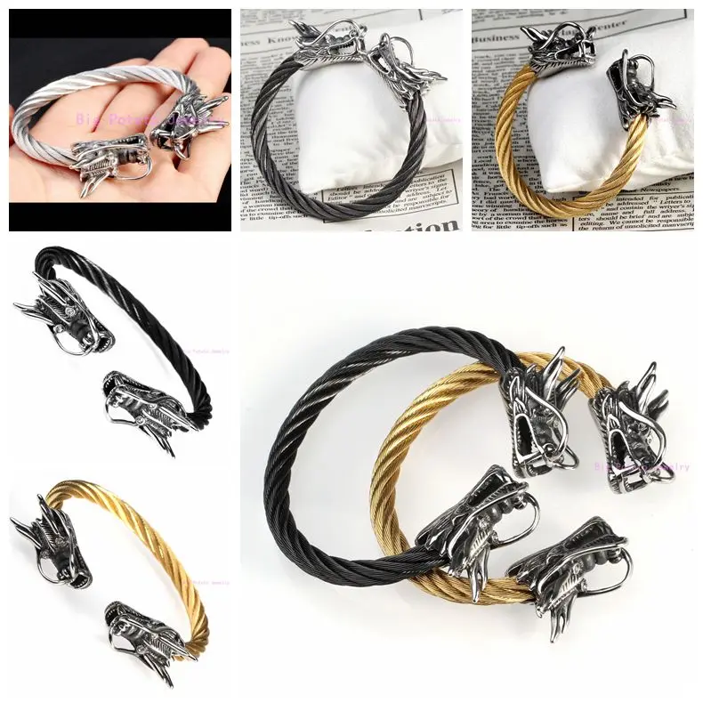 76 г высокое качество серебро золото черный цвет кабельная цепь с головой дракона