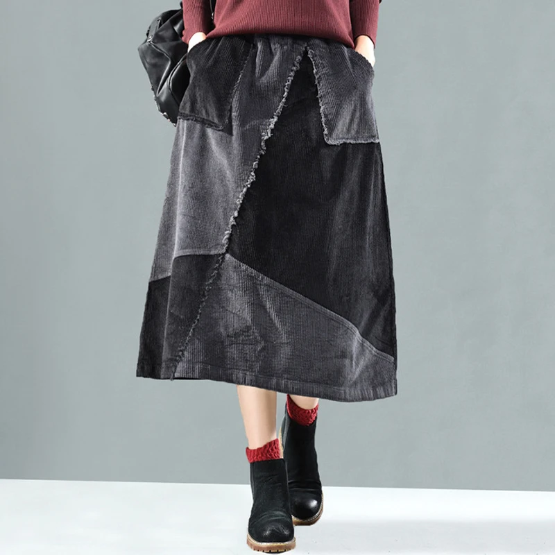 Новинка 2019 Вельветовые женские юбки модная контрастная Повседневная Женская