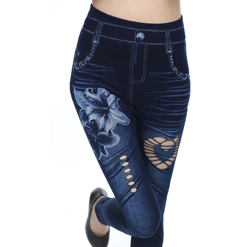 Имитация джинсовых леггинсов с принтом леггинсы для фитнеса женщин спортивные