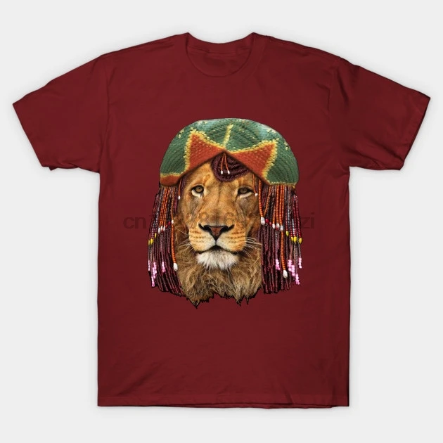 Мужская футболка с коротким рукавом Rastafarian lion humor design женская изображением диких