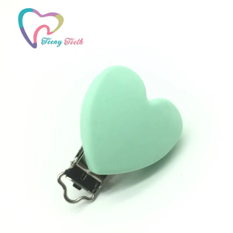 TeenyTeeth 1PC Mint Heart Love Shaped Pacifier Clip Silicone Baby Teether teething Accessories Non-toxic Nipple Clasps DIY | Украшения и