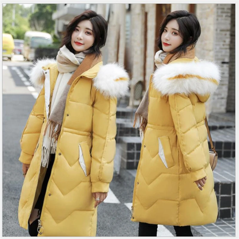 

2019 Winter Jacket Women Hooded With Fur Collar Female Parka long Slim Cotton Padded Coat Outwear plus size 5XL Mujer abrigoR223