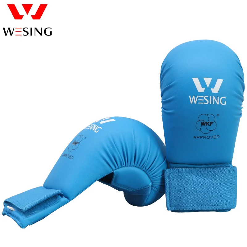 Wesing перчатки для карате тренировочные соревнования утвержденные WKF Лапы Для карате взрослые Karate перчатка с перфорацией без большого пальца...
