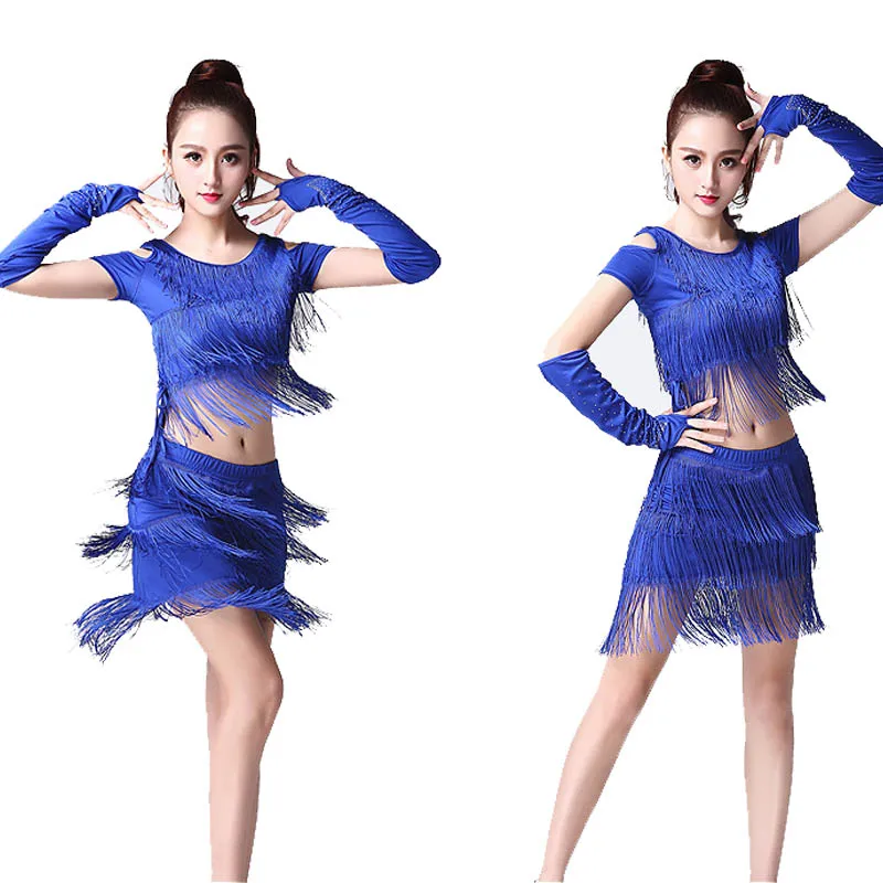 Костюм женский для латиноамериканских танцев комплект из топа с бахромой и юбки