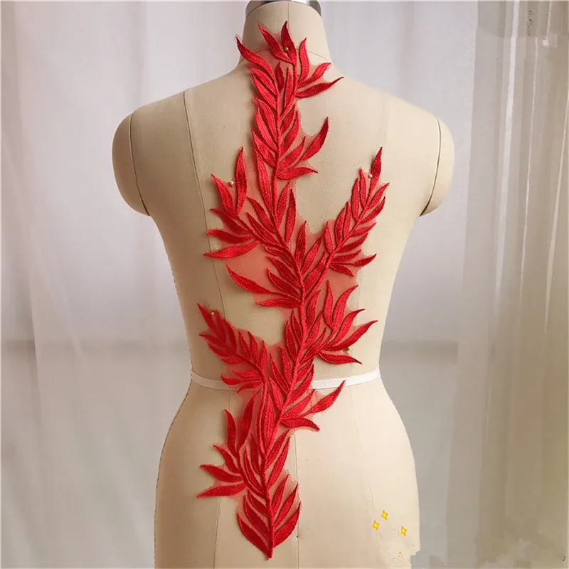 Кружевная аппликация с бамбуковым листьем и цветочным вырезом 1 шт. 22 х57 см