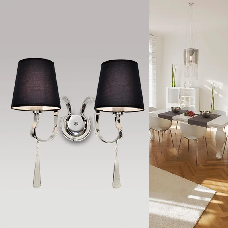 Современный хрустальный тканевый абажур настенный светильник E27 источник света