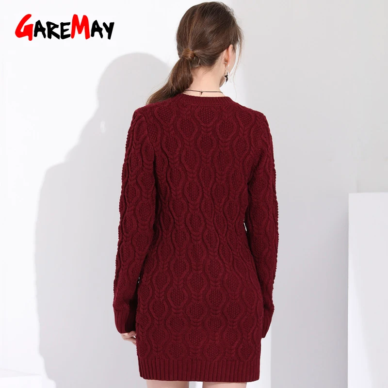 Women Knitted Dress Autumn Thick Office Twist Tunics Vintage White Plus Size Long Sleeve Sweater Ladies Dresses New | Женская одежда