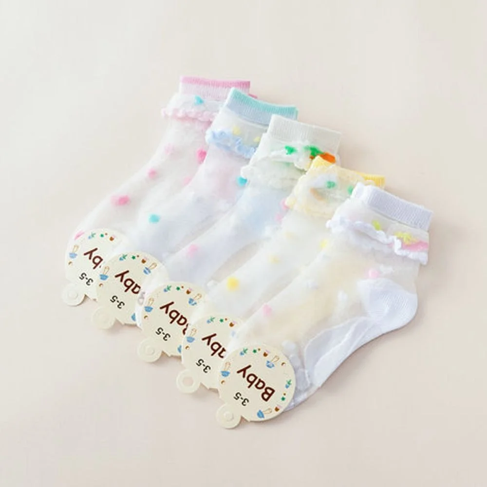 Летние прозрачные детские бриллиантовые носки ультратонкие дышащие с принтом