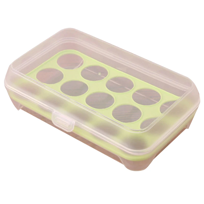 Green 15girds LASPERAL 10/15 балки жесткий пластиковый лоток для яиц держатель Органайзер для хранения корзина с крышкой для холодильника сохранить свежесть - Цвет: Green 15girds