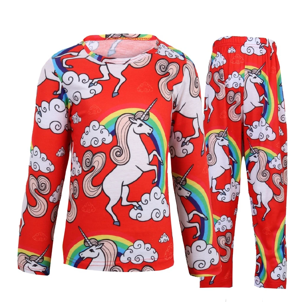 Детская одежда единорог мультфильм печать с длинным рукавом и круглым вырезом