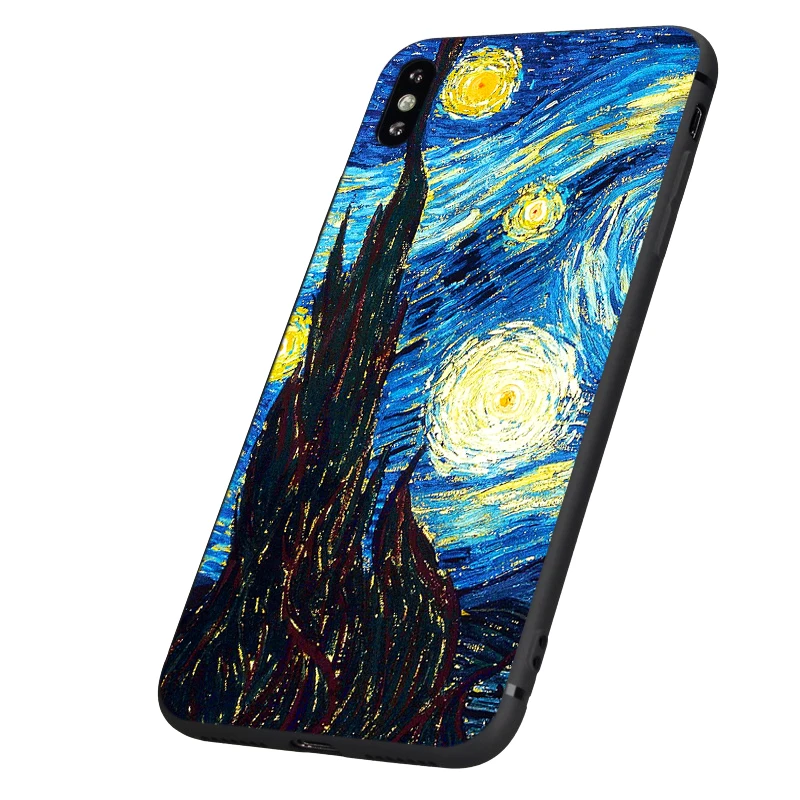Черный чехол из ТПУ для iphone 5 5s se 6 6s 7 8 plus x 10 силиконовый XR XS 11 pro MAX Ван Гога звездная