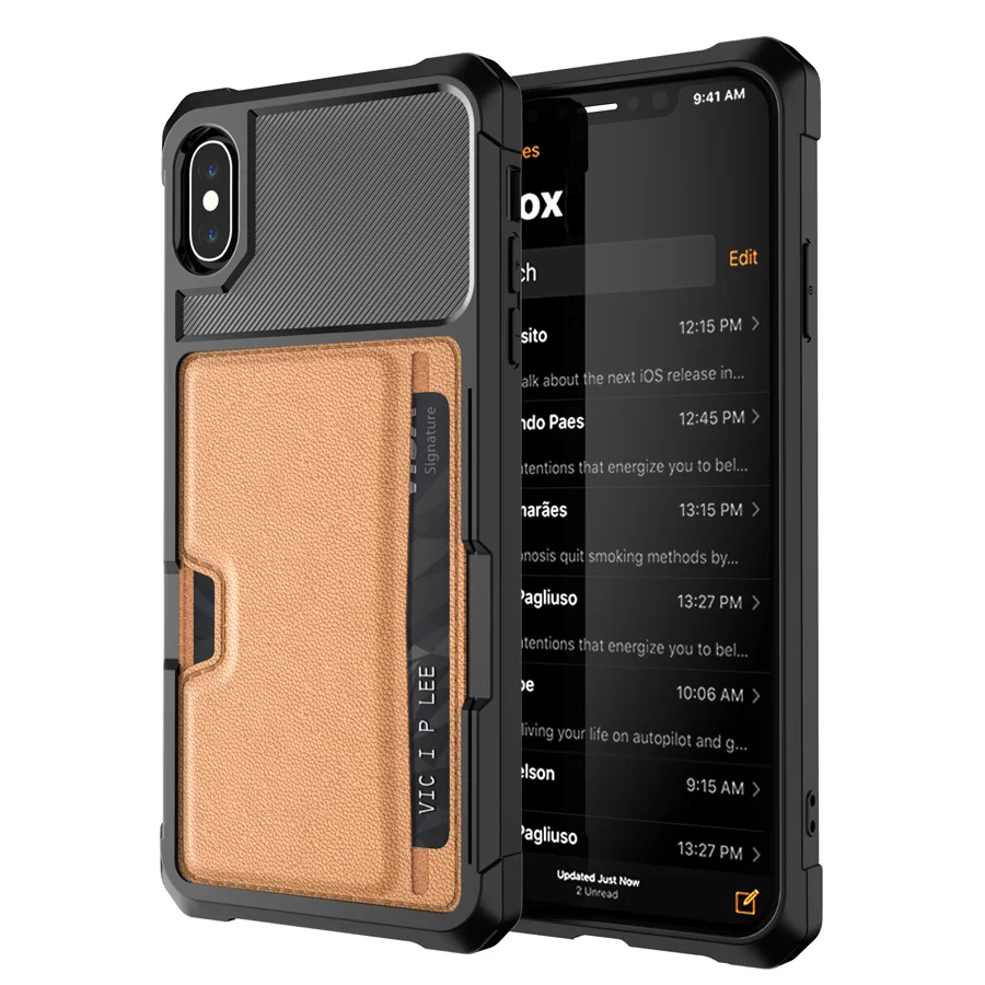 Коричневый IQD кожаный чехол для iPhone X Xs чехол для MAX XR автомобильный магнитный держатель для карт для iPhone 8 7 6 6s Plus защитный чехол кошелек чехол s - Цвет: Коричневый