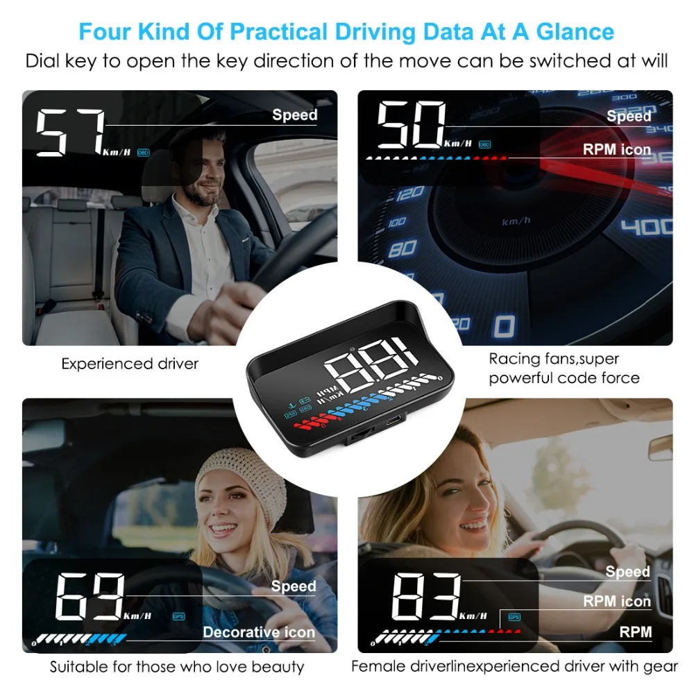 Головой вверх Дисплей OBD gps Спидометр HUD Дисплей автомобилей аварийная Предупреждение Системы проектор лобовое стекло авто электронный Напряжение сигнализации