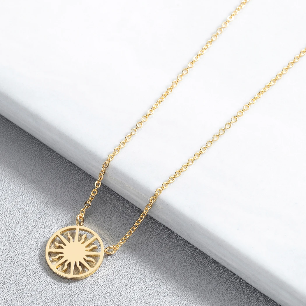 От магазина QIMING простое золотое солнце набор колье с подвеской для женщин из