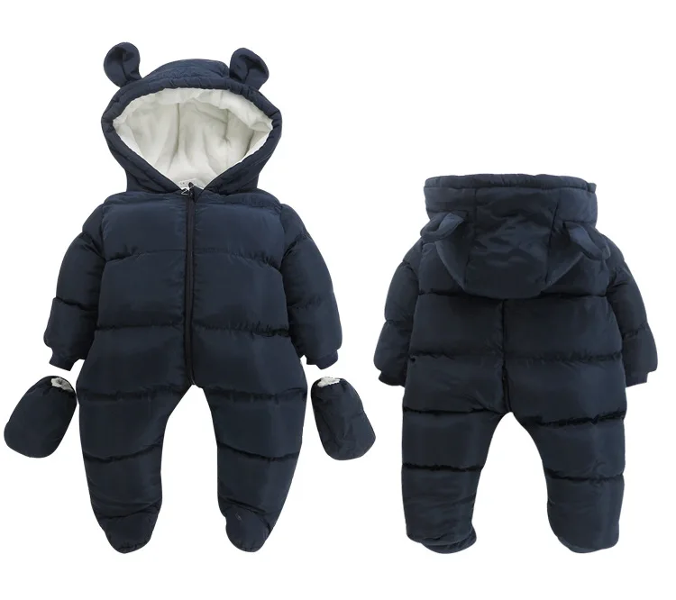Dark blue Новинка; теплая пуховая хлопковая одежда с перьями для мальчиков и девочек; детские джинсы с сумкой для ног; изящная кашемировая одежда для малышей; неоновая одежда - Цвет: Dark blue