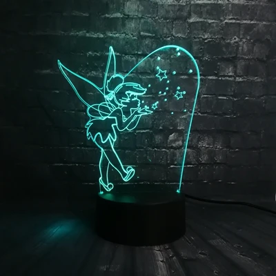 Tinker bell 2 Дропшиппинг Лило Ститч Новинка 3D ночной светильник светодиодный светильник Микки Минни Маус Динь колокольчик 7 цветов Декор для комнаты подарок для ребенка - Испускаемый цвет: Tinker bell 2