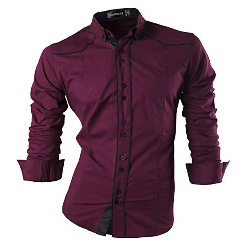 JZS067-WineRed Sportrendy, мужские рубашки, повседневные, модные, с длинным рукавом, облегающие, стильные, с принтом черепа, татуировки, JZS047 - Цвет: JZS067-WineRed
