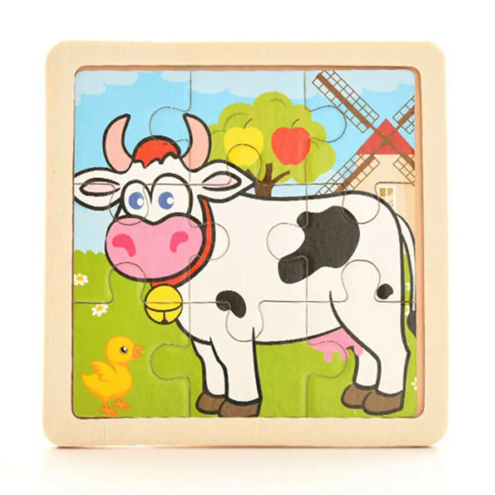 Cow Новинка, горячая 17 видов стилей, развивающие цветные детские игрушки, 3D деревянная головоломка, мультяшная развивающая детская игрушка - Цвет: Cow