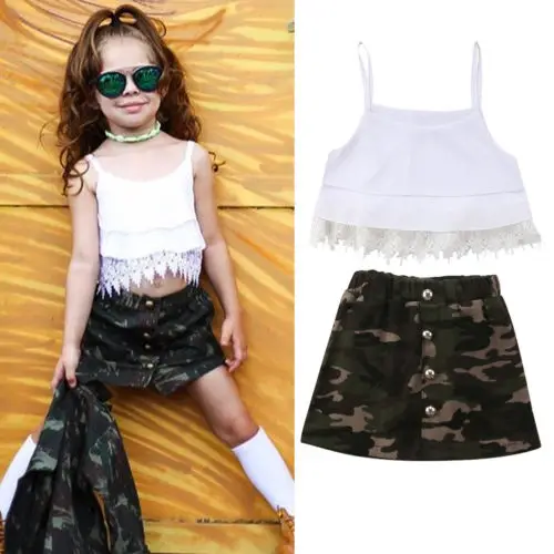 2018 Новая модная детская одежда для девочек летняя белая кружевная футболка на