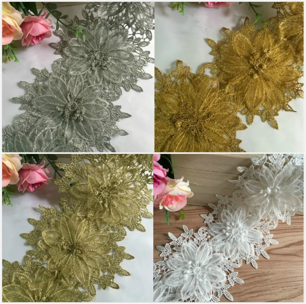 Нежная кружевная Аппликация 1 ярд для свадебного платья золотая серебряная белая