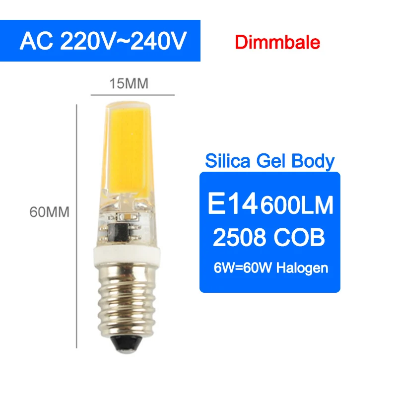 E14 220V 6W Dimmable COB Dimmable g4 Светодиодный светильник g9 светодиодный светильник лампа e14 Лампа AC/DC 12 В 220 В 3 Вт 5 Вт 6 Вт светодиодный G4 G9 лампа замена галогенная лампа 1 шт./5 шт - Испускаемый цвет: E14 220V 6W Dimmable
