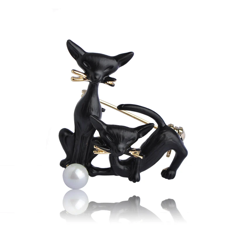 Эмалированные Броши для женщин и детей с двойной кошечкой искусственным