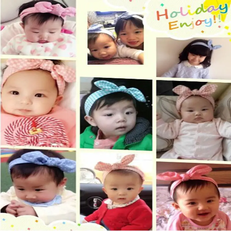 Cute Girl Kids Bow Hairband Baby Toddler Rabbit Headband Headwear Hair Band Accessories Turban Knot Stripe Dot 11 Colors |