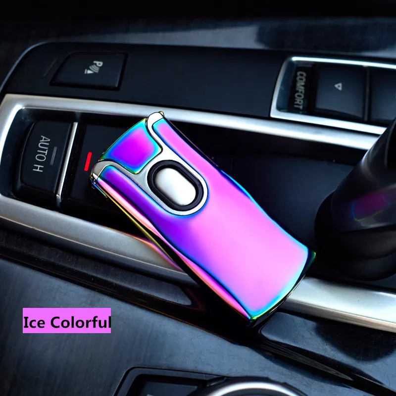 Ice Colorful Новая USB электрическая двойная дуговая металлическая зажигалка перезаряжаемая плазменная зажигалка с сенсорным зондированием импульсный крест гром Ligthers - Цвет: Ice Colorful