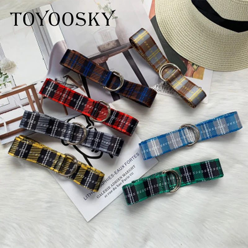 

Fashion Canvas Belt Plaid Fabric Wide Black All-match Casua Unisex Belt Alloy Double Circle Buckle for Women Male Jeans TOYOOSKY