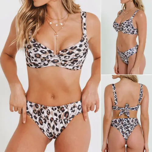 Для женщин 2019 пикантные леопардовые сталь плиты груди Pad Купальник бюстгальтер