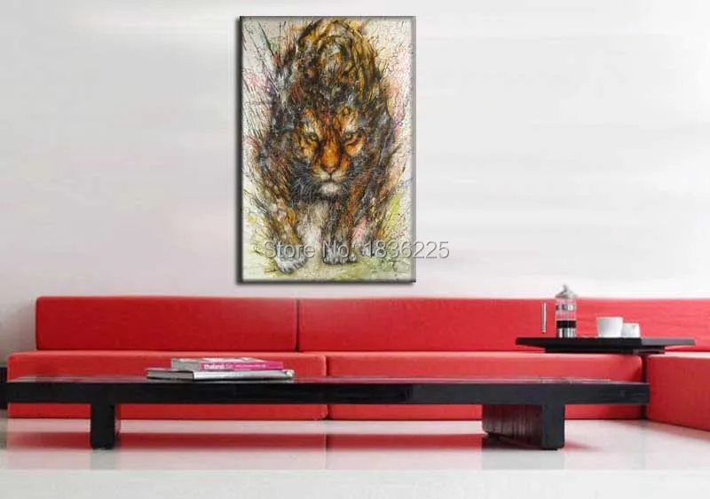 Ручная роспись современный абстрактный тигр холст настенная живопись животное