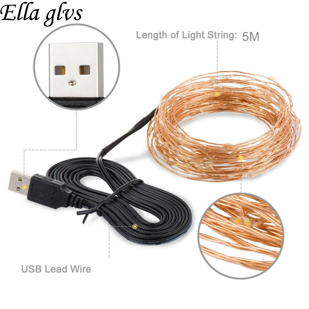USB led струнный светильник 5 в Рождественский светильник s 5 м 10 м P65 водонепроницаемый для наружного внутреннего праздника фестиваля свадебной вечеринки украшения