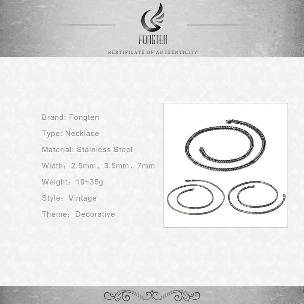 

Fongten Vintage Black Punk Stainless Steel Long Male Snake Chain Necklace Fashion Jewelry