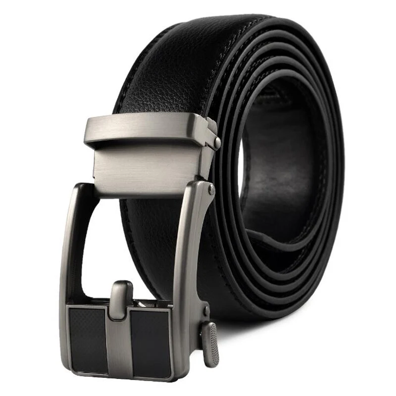 Мужской деловой ремень с автоматической пряжкой кожаный очень длинный 130 см