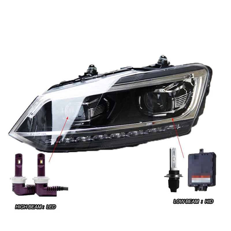 Автомобильный Стильный чехол на голову для Фольксваген Поло фары поло 2011- светодиодный фонарь DRL Объектив Двойной Луч Биксенон HID - Цвет: LED HID