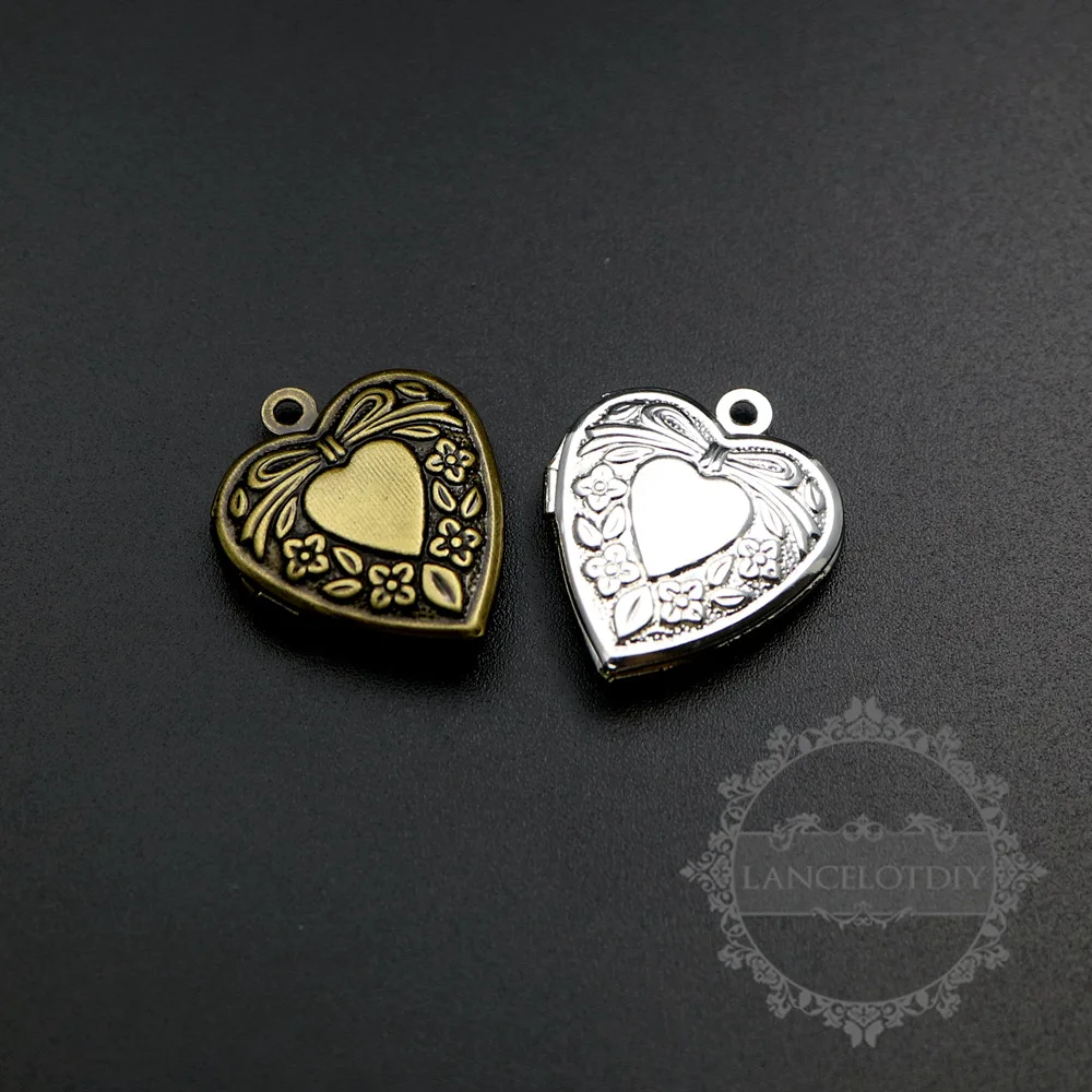 19 мм цветок выгравирован Винтажный стиль латунь серебро бронзовое сердце кулон с