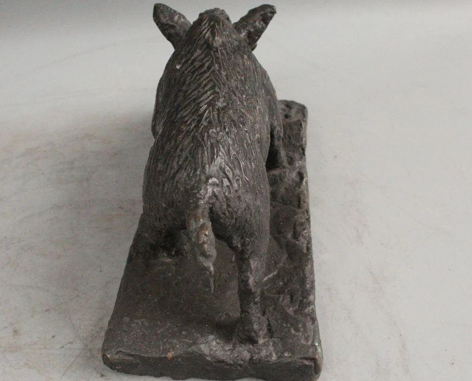 5 &quotКитай Китайский Народная Бронзовый Sus Scrofa Кабан Свинья Животных Статуя