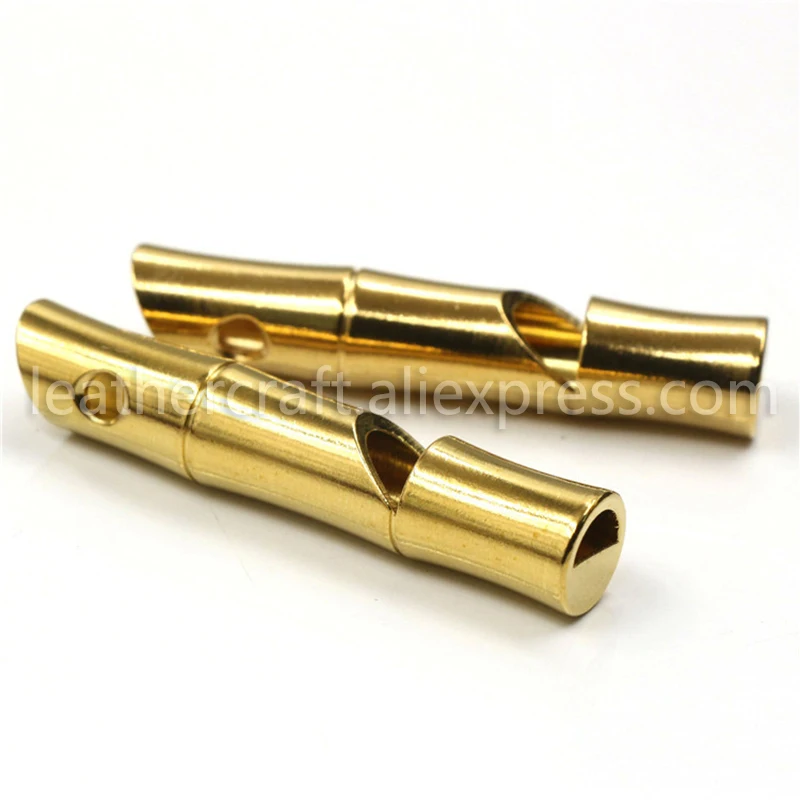 1x Pure brass polished Survival Whistle Cylindrical/ Bamboo shape Key Chain Decoration pendant Referee Whistle SOS Tool