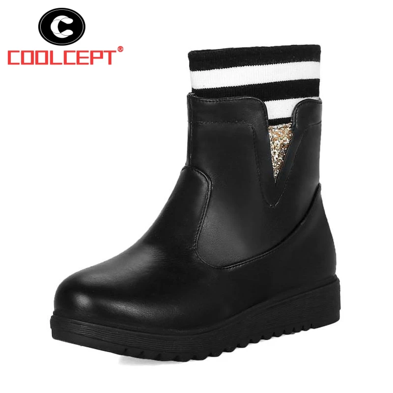 Coolcept/женские ботильоны модные зимние на платформе с блестками женская обувь