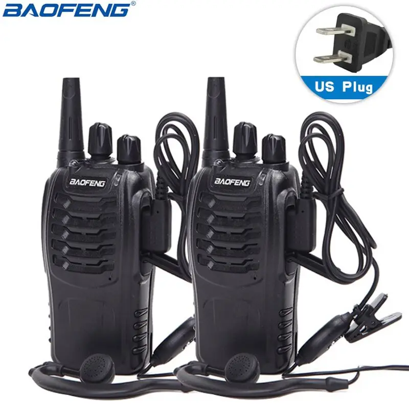 Add 2PCS US plug 2 шт BAOFENG BF-888S рация UHF двухстороннее радио baofeng 888S UHF 400-470 МГц 16CH портативный приемопередатчик с наушником - Цвет: Add 2PCS US plug