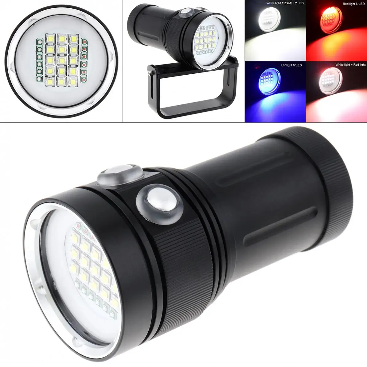 Günstig 100M LED 15 XML2 6 Rot 6 UV High-power Berufs Tauchen Lampe Kamera Fotografische Lampe Tauchen Taschenlampe