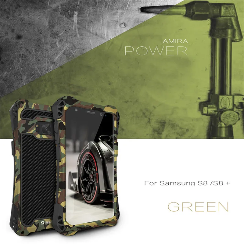 For Samsung S8 case &amp plus Case Cove Shockproof Carbon Fiber Aluminum Metal Armor Galaxy Silicon + |