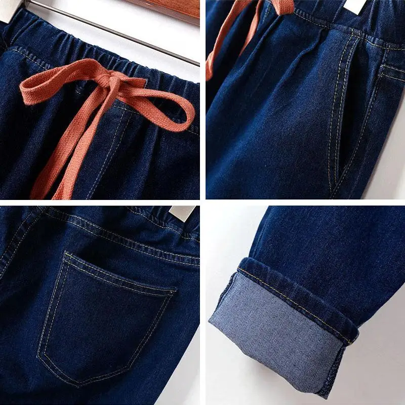 

Plus Size XL-5XL Elastic Waist Jean Lace Up Woman Jeans Jean Harem Pants Casual Loose Female Denim Trousers Mujer Black WJ51