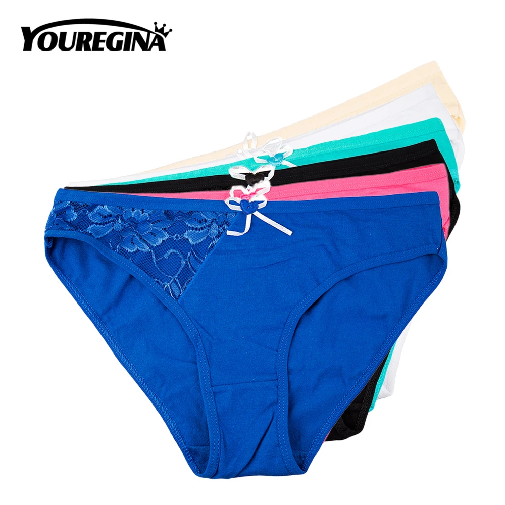 

YOUREGINA Woman Sexy Solid Pure Color Patchwork Bowknot Underwear Panties Knickers Cotton Lace Briefs Tangas 6pcs/lot M L XL XXL