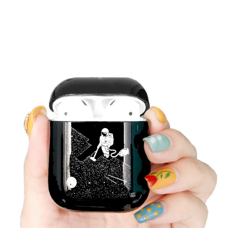 I01041S Милый чехол для airpods, чехол, мультяшная космическая планета, астротетя, Bluetooth, чехол для наушников Airpods 12, черный Жесткий Чехол - Цвет: I01041S
